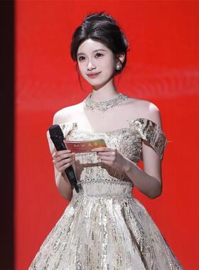 晚礼服女高端轻奢学生日宴会成人礼超仙鎏金法式主持人艺考演出服