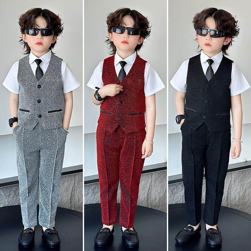 六一男童主持人小礼服西装套装儿童钢琴演出服高端闪亮男孩小西服