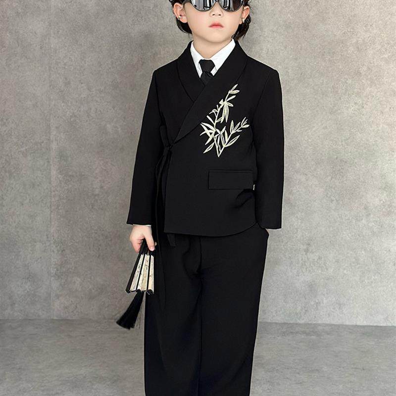 儿童中式西装套装春秋新款2025男孩主持人国风演出服男童古装礼服