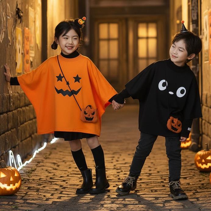 万圣节儿童服装幽灵男女童兄妹装cos服饰搞怪可爱小孩衣服蝙蝠衫