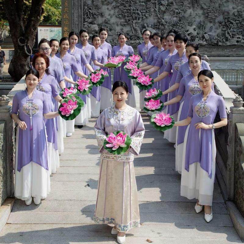 奥黛旗袍国风紫色尚美同款旗袍课程服改良版新款茶艺禅服中式套装