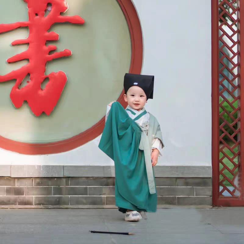汉服男童儿国幼学NOL服三字装经朗诵演出宝宝唐服周岁礼服开笔礼