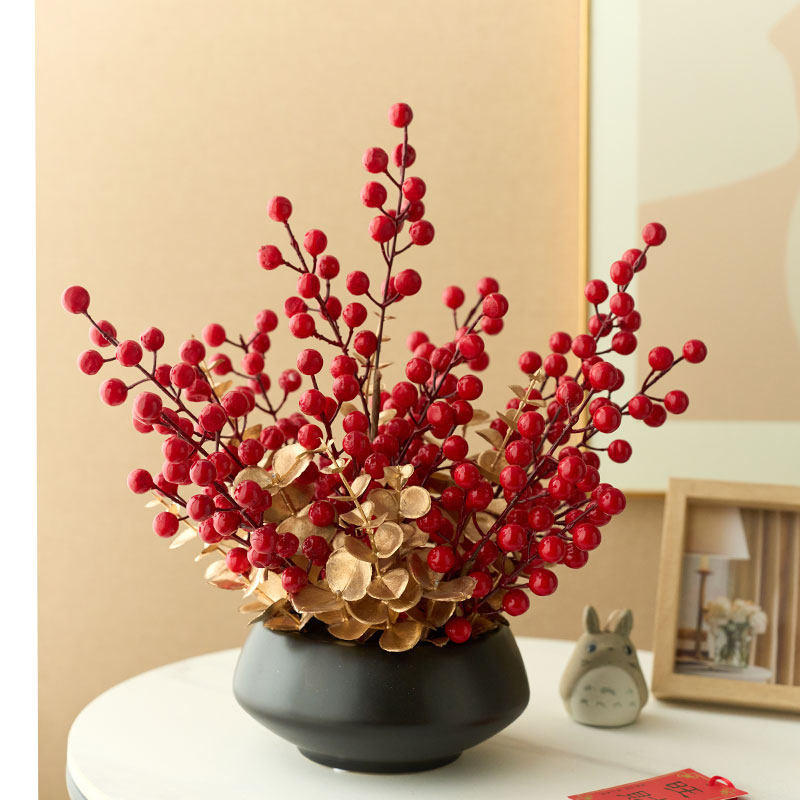 红色新年氛围感仿真花发财果冬青假花客厅餐桌电视柜装饰摆件盆栽,家居饰品,仿真花/假花,淘宝优惠券,粉丝福利购,淘宝优惠卷