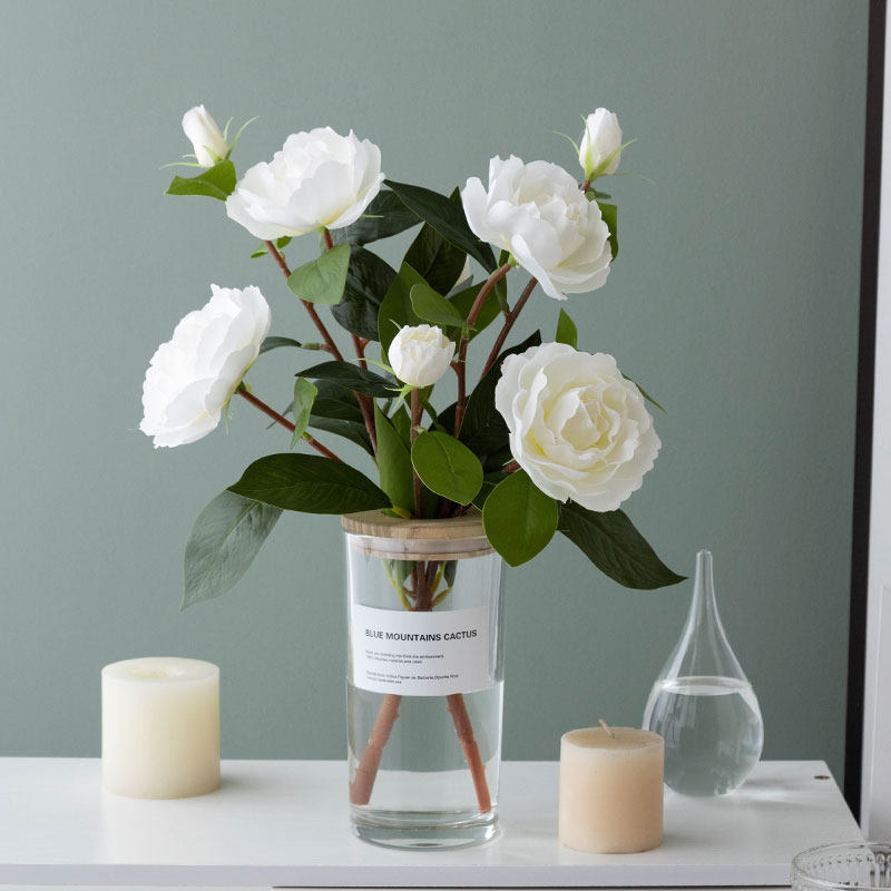 栀子花仿真花白色假花茶花高档客厅插花餐桌家居摆件网红拍照道具