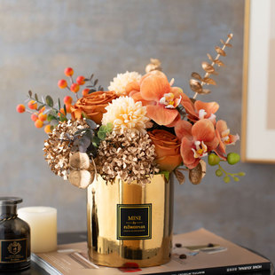 欧式轻奢高端仿真花桌面摆件假花复古客厅餐桌电视柜玄关装饰摆设