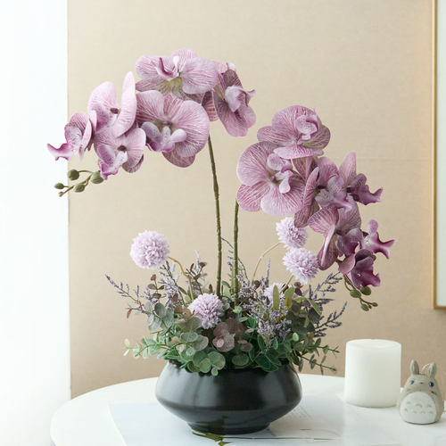 中式蝴蝶兰仿真花假盆栽桌面摆件