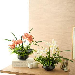 初若安然欧式高级感彷真蕙兰花轻奢客厅餐桌茶几电视柜装饰摆饰