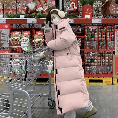 学院风可爱粉羽绒服女超长款洋气