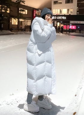 超好看长款90白鸭绒羽绒服女冬2025新款灯笼袖宽松加厚面包服外套