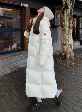 白鹅绒羽绒服女超长款到脚踝韩版宽松连帽长款过膝东北极寒厚外套