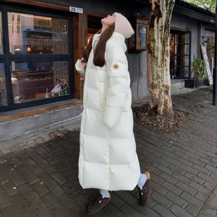 白鹅绒羽绒服女超长款到脚踝韩版宽松连帽长款过膝东北极寒厚外套