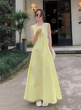 170高个子长裙及踝仙女超仙无袖背心裙超长款拖地到脚踝连衣裙夏