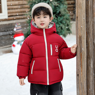 男童冬装棉服加绒口袋连帽外套