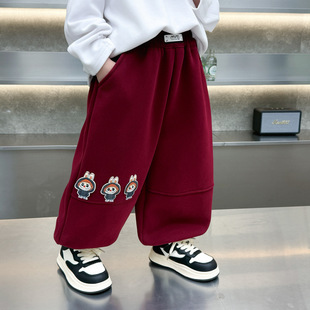 男童一体加绒裤子秋冬2025新款儿童拉布布灯笼裤男宝冬装运动卫裤