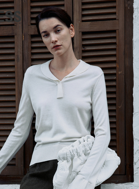 LESS巴素兰绵羊毛针织衫女气质简约V领套头内搭打底毛衫2MB313510