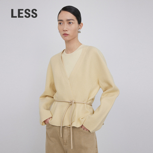 2N9310830 针织衫 LESS春秋绵羊毛开衫 女休闲简约系带收腰V领短款