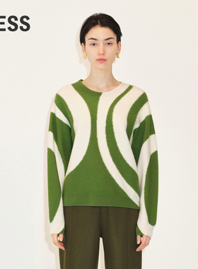 LESS冬季绵羊毛撞色毛衣女复古法式加厚圆领针织衫2MA314100