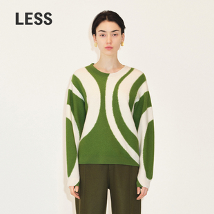 2MA314100 加厚圆领针织衫 LESS冬季 绵羊毛撞色毛衣女复古法式
