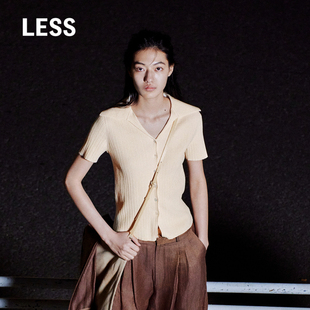 polo领短袖 LESS夏季 翻领条纹开衫 女修身 2N631240K T恤针织衫