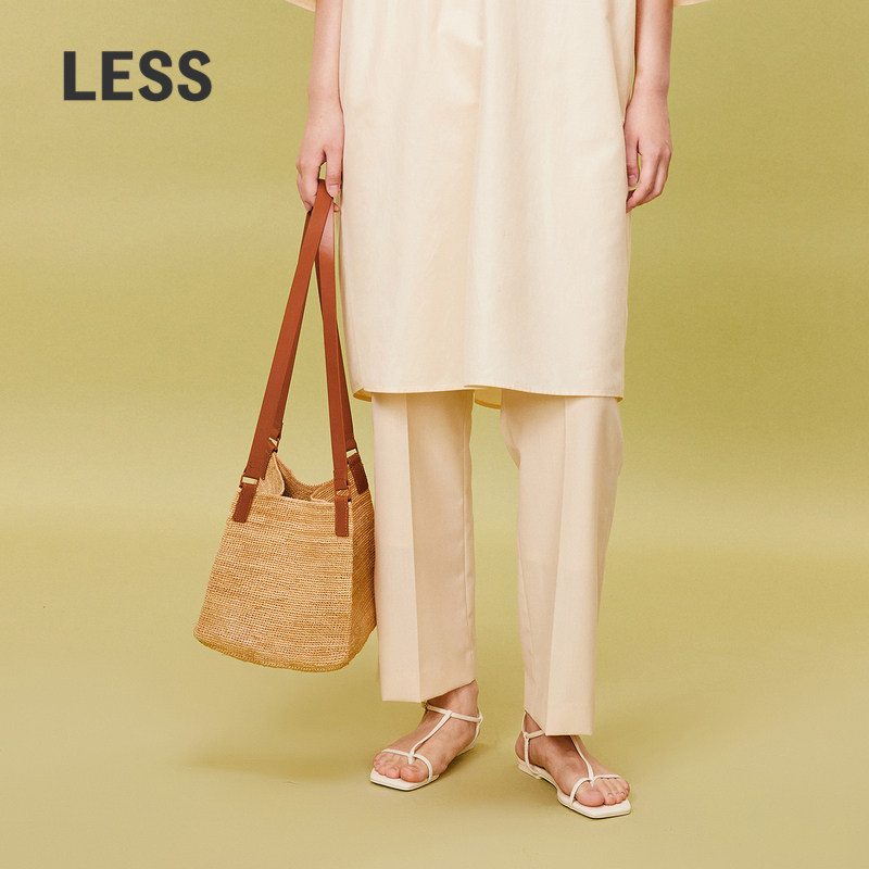 LESS草编海边度假沙滩休闲简约编织菜篮子单肩包3O4L2405