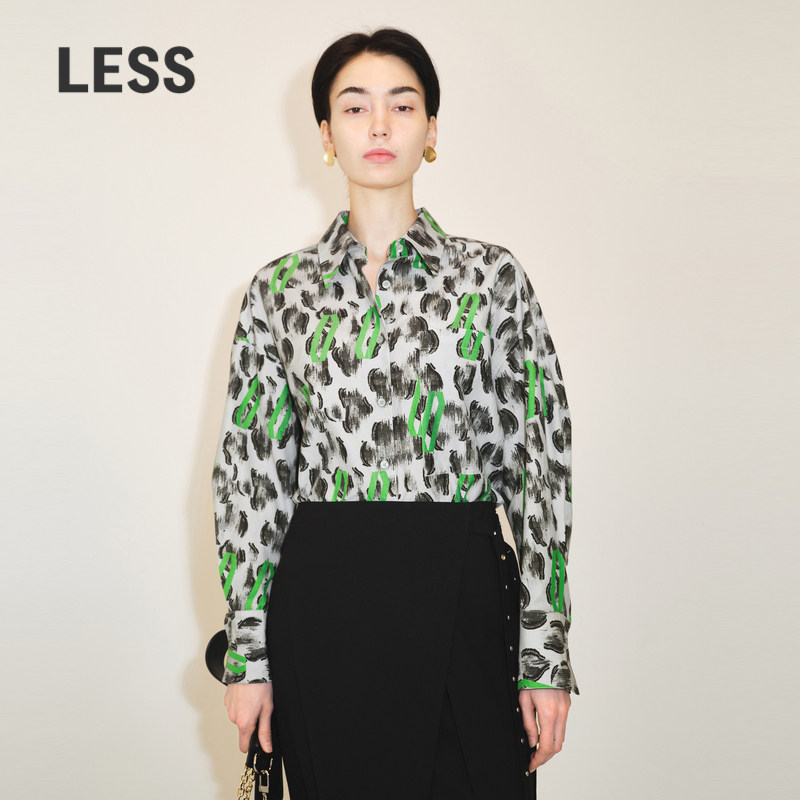 LESS桑蚕真丝印花衬衫女复古个性撞色衬衣2M8211520