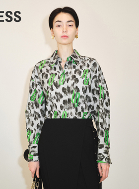 LESS桑蚕真丝印花衬衫女复古个性撞色衬衣2M8211520