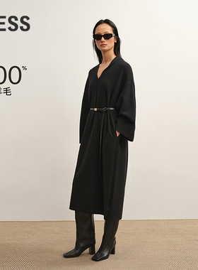 【商场同款】LESS2025年秋新款H型V领宽松长袖连衣裙2P9G16670