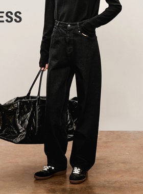 LESS秋棉质简约通勤风直筒长裤休闲拉链牛仔裤女2O9E11910