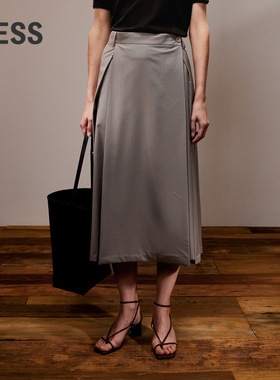 LESS丝羊毛A字西装裙女灰色垂坠感高腰通勤中长款半身裙2O4D11720
