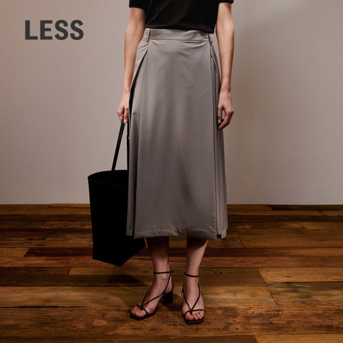 LESS休闲简约褶皱中长款女士腰裙