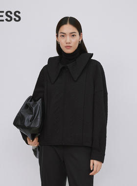 LESS复古提花肌理感潮流大翻领黑色简约时尚夹克外套2O1613880