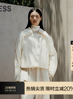 LESS冬季翻领双排暗扣轻盈简约白鸭绒翻领短款羽绒服2N0C12760