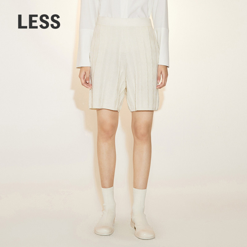 LESS春季绵羊毛麻花针织裤女松紧腰慵懒风宽松中裤女2N2E13610