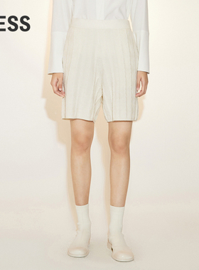 LESS春季绵羊毛麻花针织裤女松紧腰慵懒风宽松中裤女2N2E13610