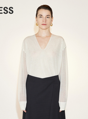 LESSV领双层套头落肩宽松薄款针织衫女2N3314000