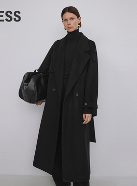 LESS冬季绵羊毛大女女宽松长款风衣式双面毛呢外套2NA812710