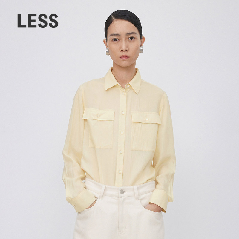 LESS春秋桑蚕真丝衬衣女简约休闲宽松工装口袋衬衫2N92116