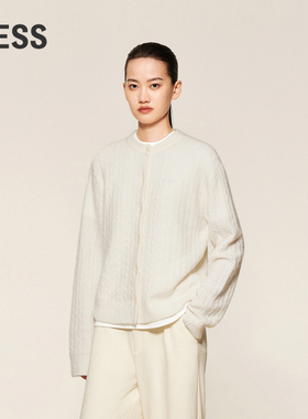 LESS冬休闲长袖直筒圆领针织衫短款含绵羊毛开襟毛衫女2OA312180