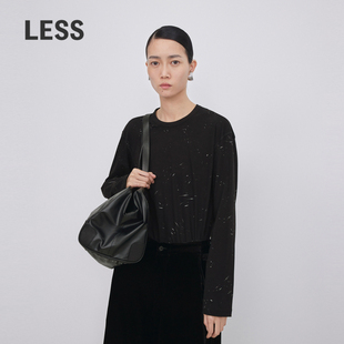LESS春季棉质云龙纹上衣拓印圆领套头休闲时尚长袖T恤2O1114010