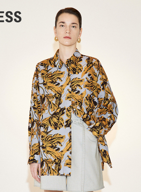 【度假系列】LESS春季衬衣女休闲撞色海百合印花衬衫2N3211490