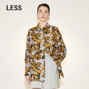 LESS春季 衬衣女休闲撞色海百合印花衬衫 2N3211490 度假系列