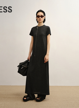 【商场同款】LESS2025年秋季新款休闲圆领X型短袖连衣裙2P8G18380