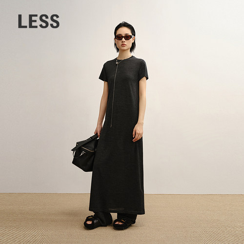 【商场同款】LESS2025年秋季新款休闲圆领X型短袖连衣裙2P8G18380