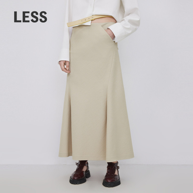 LESS春秋腰裙女休闲简约高腰长款A字半身裙2N8D10140