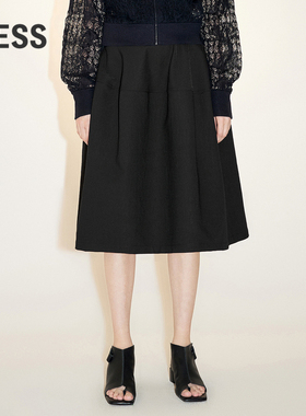 LESS秋季黑色腰裙女简约复古高腰A字半身伞裙2N7D14620