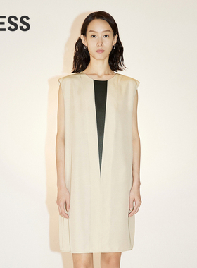 LESS夏季桑蚕真丝裙子女休闲简约撞色V领无袖连衣裙2N5G13880