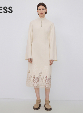 【精工系列】LESS秋季绵羊毛裙子女新中式立领连衣裙2N9G12170