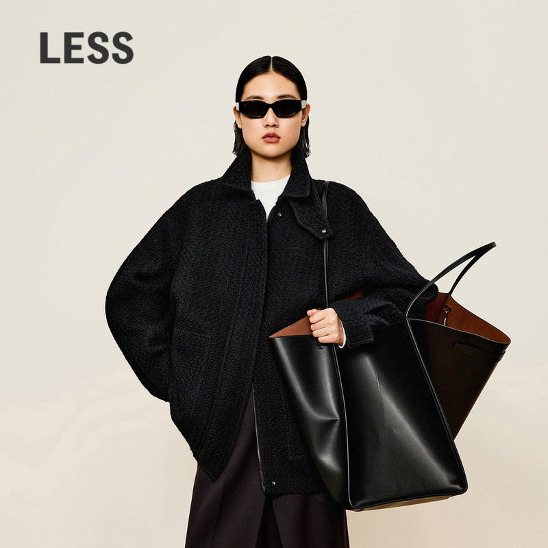 LESS冬绵羊毛宽松通勤风外套时尚设计感长袖毛呢夹克女2O0813460