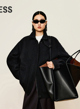 LESS冬绵羊毛宽松通勤风外套时尚设计感长袖毛呢夹克女2O0813460