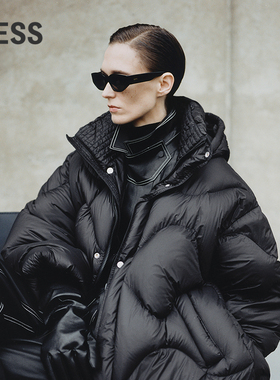 【SAMUEL系列】LESS冬宽松简约中长款连帽鹅绒服女2O0C14310